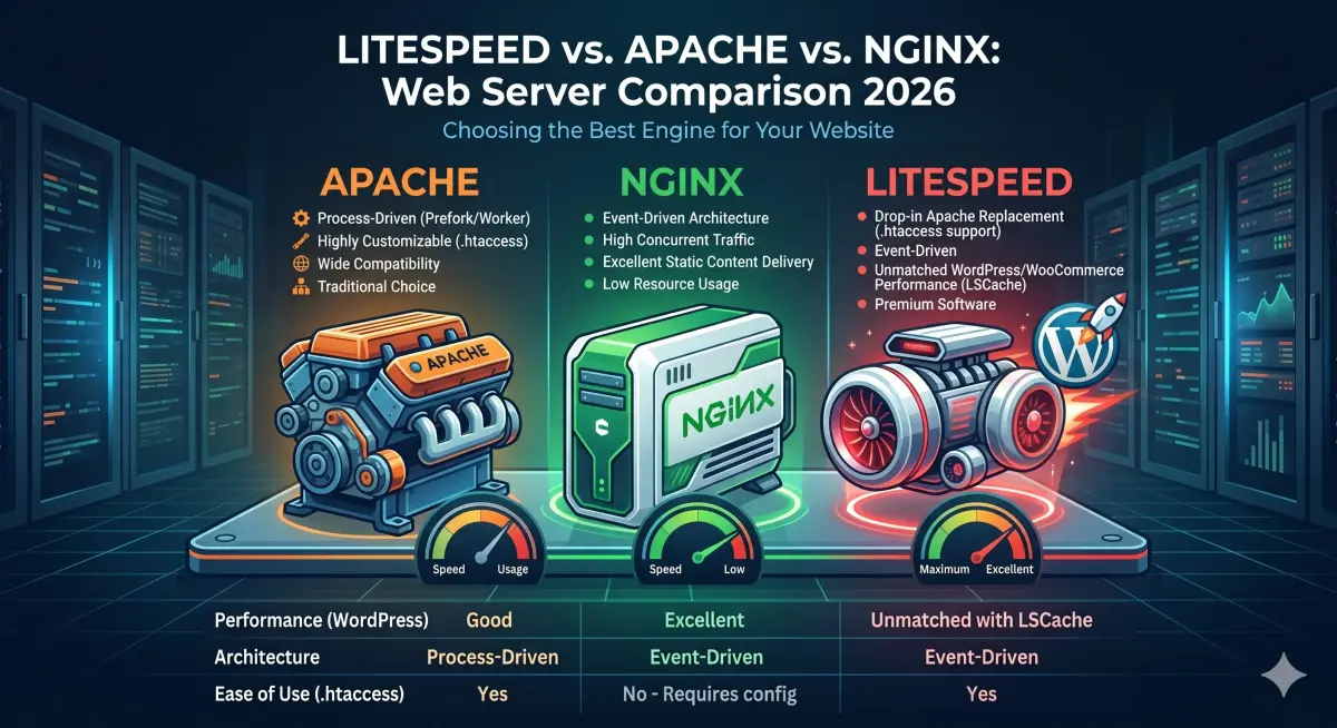 LiteSpeed vs Apache vs Nginx: Which Web Server is Best in 2026?